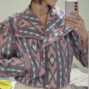 Blank NYC Patterned Cropped Moto Jacket in Pink and Gray